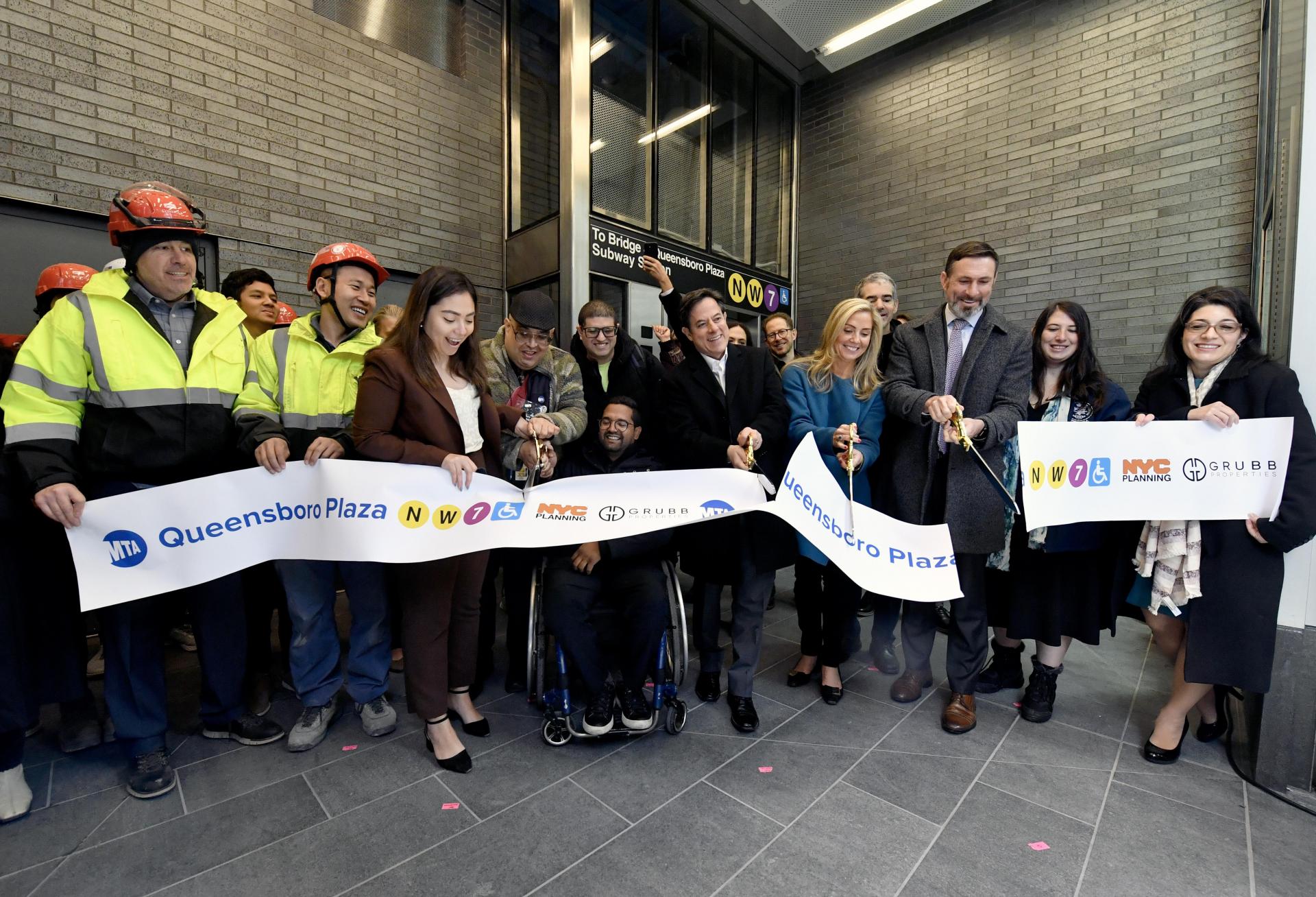 MTA Construction & Development President Jamie Torres-Springer and Chief Accessibility Officer Quemuel Arroyo are joined by local leaders and advocates for a ribbon-cutting ceremony at a new elevator to the Queensboro Plaza station, within 25-01 Queens Plaza North on Thursday, Apr 10, 2025. It is the first such project under the Zoning for Accessibility (ZFA) initiative to open to the public.
