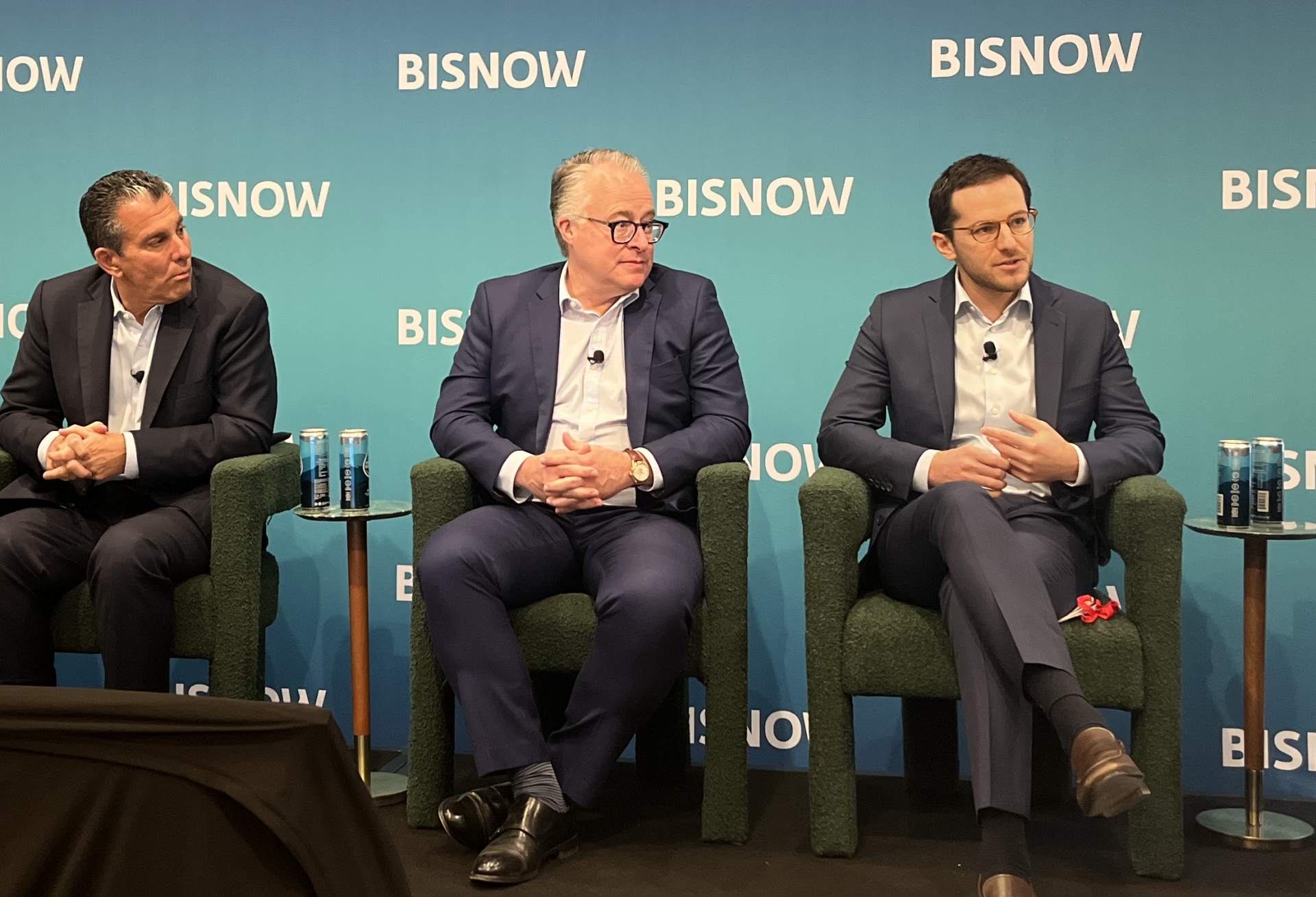 JLL's Peter Riguardi, Nuveen's Shawn Lese and SL Green's Harrison Sitomer onstage at Bisnow's Future Of The Market: CEO & Top Executives Summit.