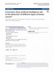 Research paper thumbnail of Correction: Does artificial intelligence aid in the detection of different types of breast cancer?