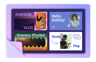 Koláž čtyř miniatur obrázků s nápisy „FASHION VLOG,," Hello, Ashley!,," Summer Playlist," a Study Vlog.“