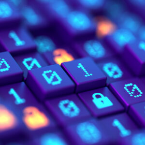 Illustration of ones and zeros being encrypted.