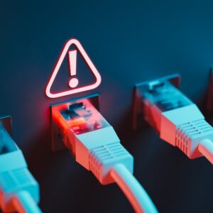 Ethernet cables accompanies by an exclamation points inside a triangle.