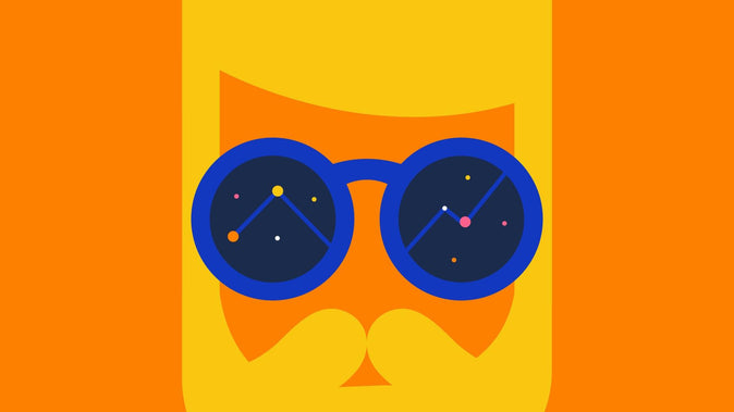Ilustração de uma pessoa de óculos que refletem gráficos positivos representando otimização da taxa de conversão de e-commerce.