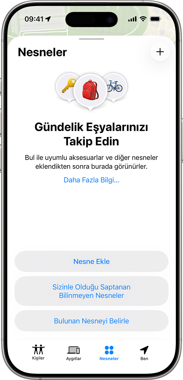 Sizinle hareket eden bilinmeyen bir öğe tespit edilirse bu öğeyi harita üzerinde görüntüleyebilir ve Bul uygulamasında, ne kadar süredir sizinle hareket ettiğinin algılandığını öğrenebilirsiniz. 