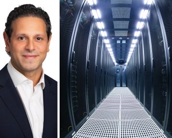 Blue Owl Capital co-President Marc Zahr and servers inside a data center.