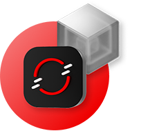An OpenShift icon in a 3d square with rounded corners sits on top of a red circle with a container off to the side.