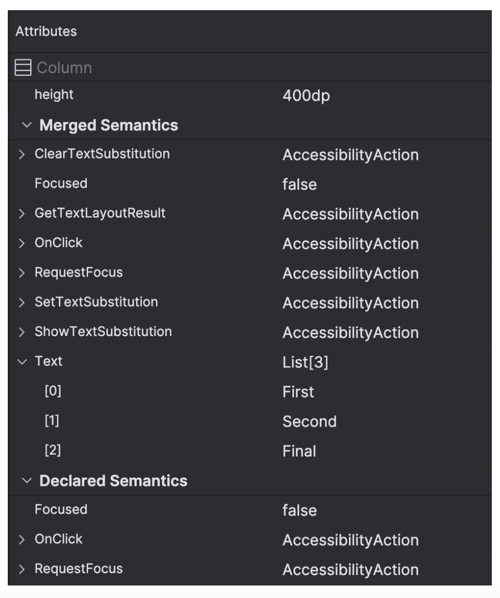 المعلومات الدلالية المعروضة باستخدام "أداة فحص التصميم"