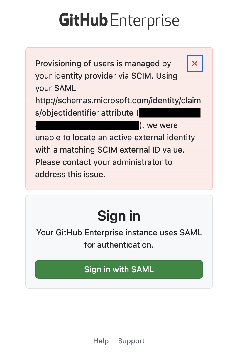 Снимок экрана: ошибка сопоставления данных ID Entra ID SAML и SCIM.