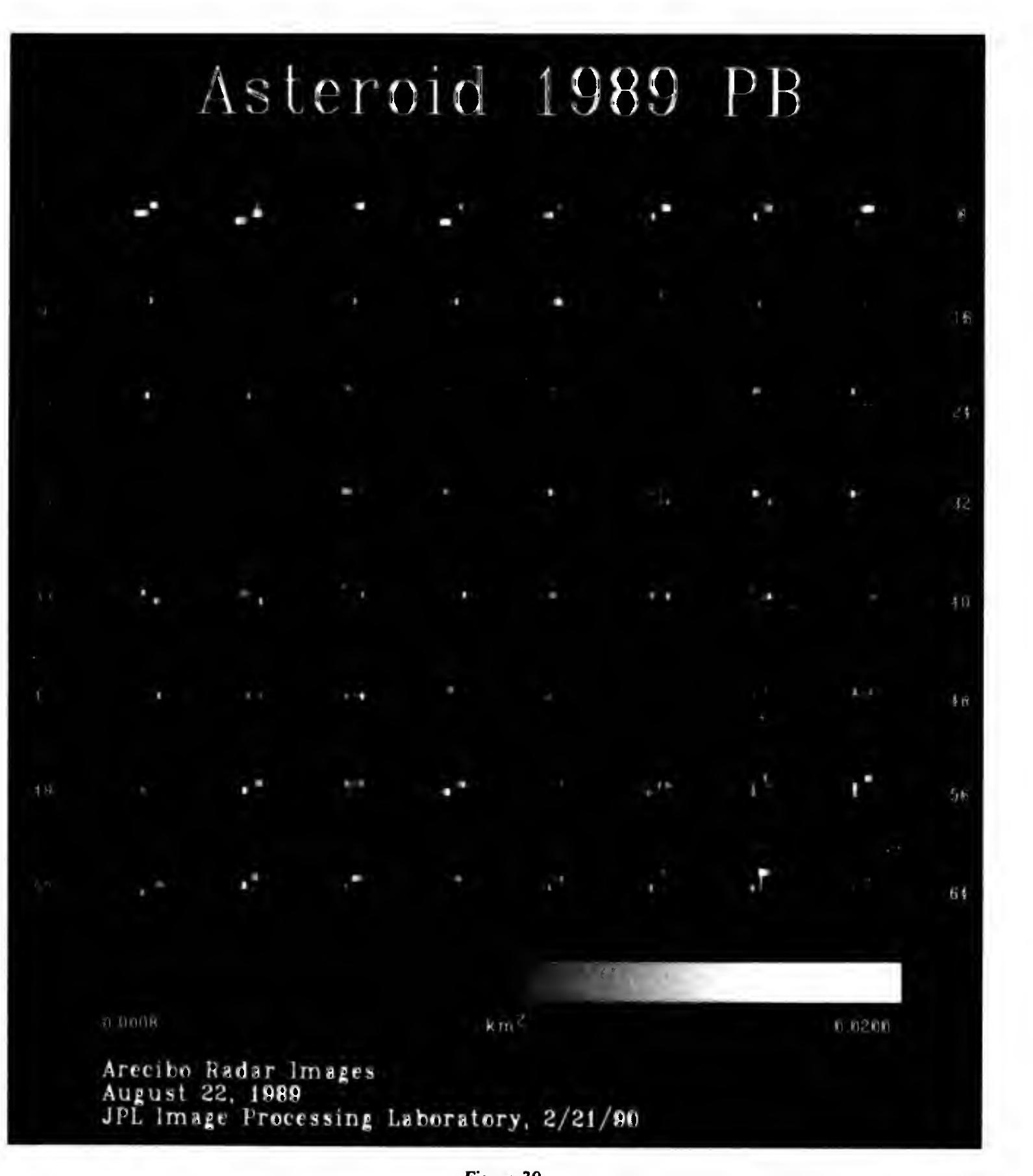 Radar images of Asteroid 1989 PB (later known as 4769 Castalia). The asteroid’s rotation is noticeable in the 64 images. (Courtesy of Jet Propulsion Laboratory.) 