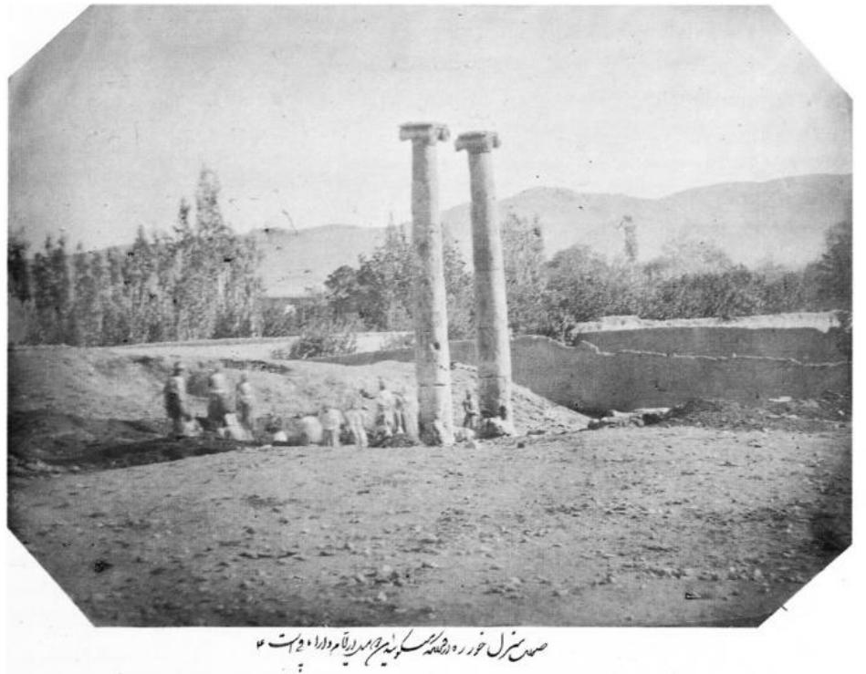 Figure 4. Photograph of the remains at Khorheh, Iran, taken by Aqa Reza in 1859. Albumen print, 234 x 171 mm. Tehran, Golestan Palace Photothéque. Public domain image from Adle, ‘Khorheh’, pl. 3.  Figure 4. Photograph of the remains at Khorheh, Iran, taken by Aga Reza in 1859. Albumen print, 234 x 171 mm. 