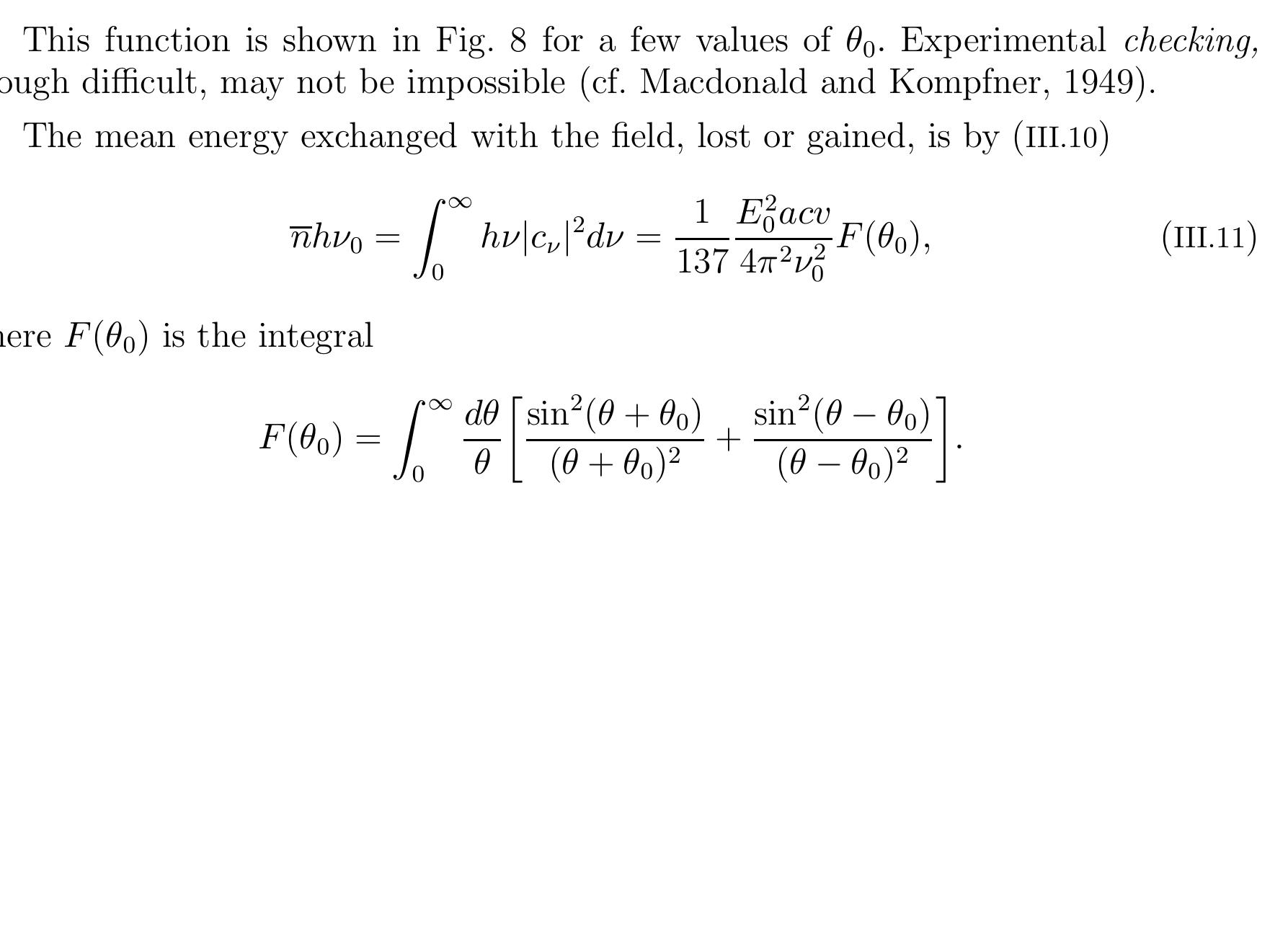 where the frequencies (and energies) are expressed by the half transit angles 