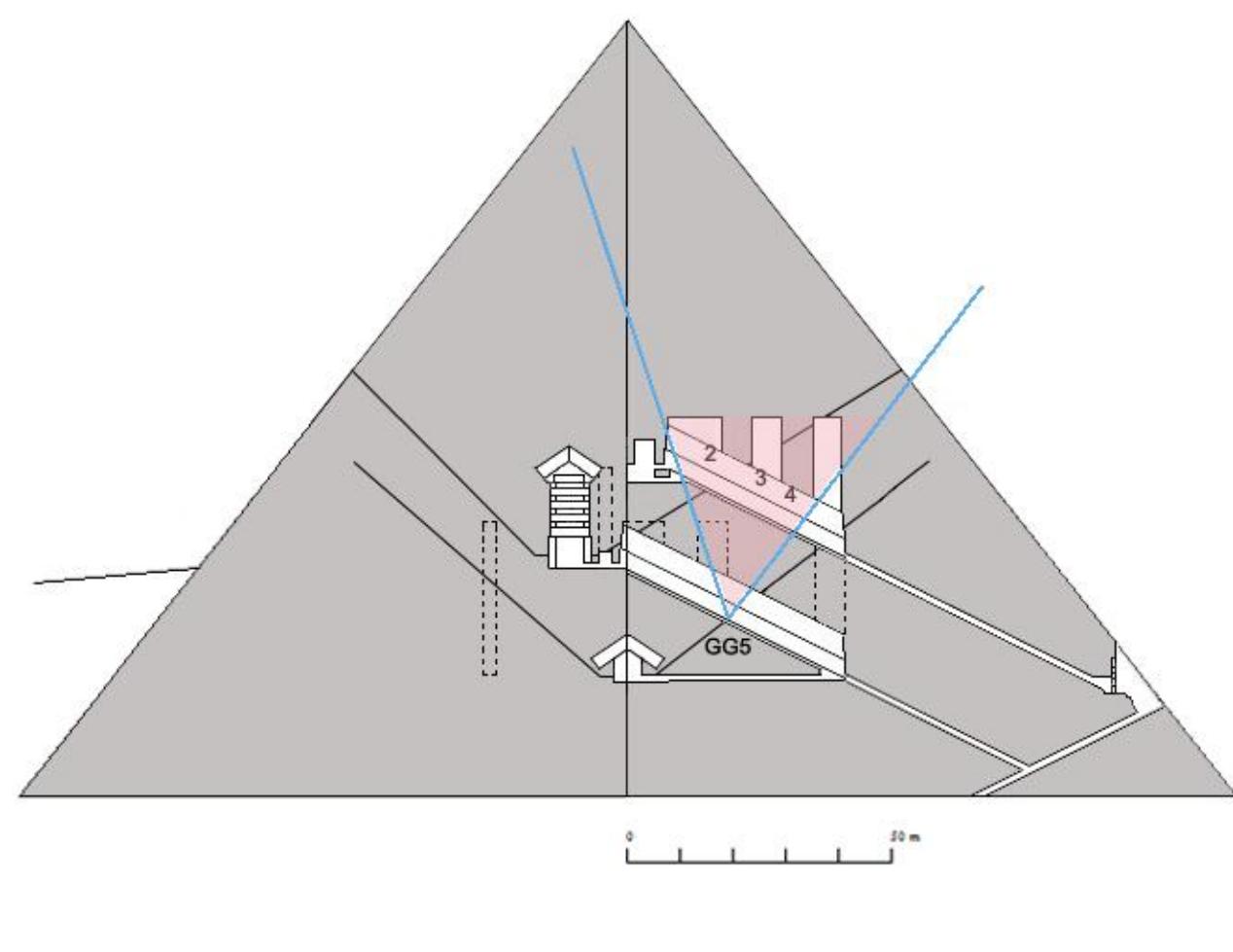 In light blue, the detection cone of the plates laid in the Grand Gallery in GG5
