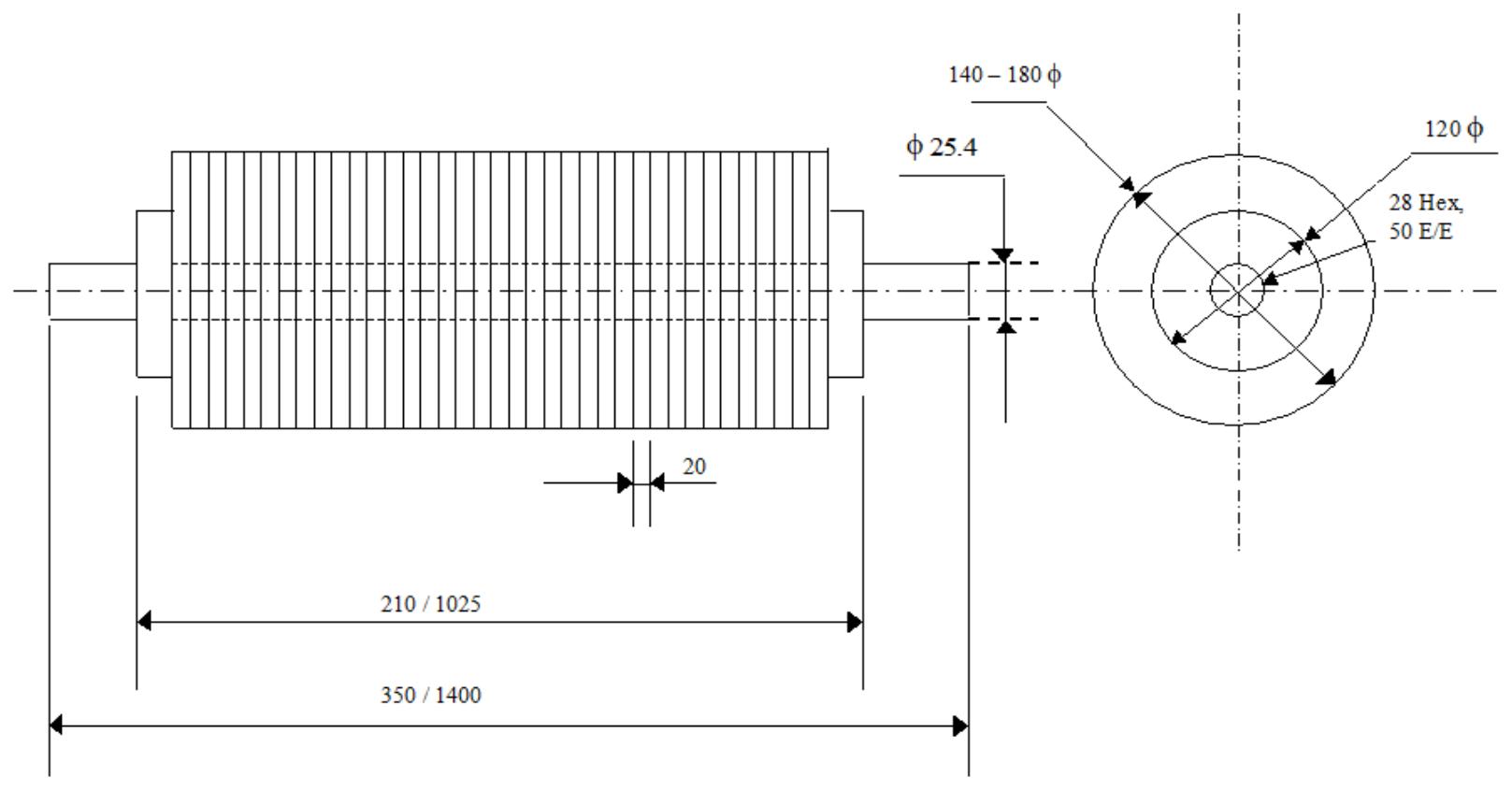 FIG. :ASSEMBLY DRAWING OF RUBBERIZED COTTON FABRIC (RCF) WASHERS FOR MAKING RCF ROLLERS OF DOUBLE ROLLER GIN‘  Figure 6. The assembly drawing of rubberized cotton fabric (RCF) washers for making RCF rollers of cotton double roller gins. 