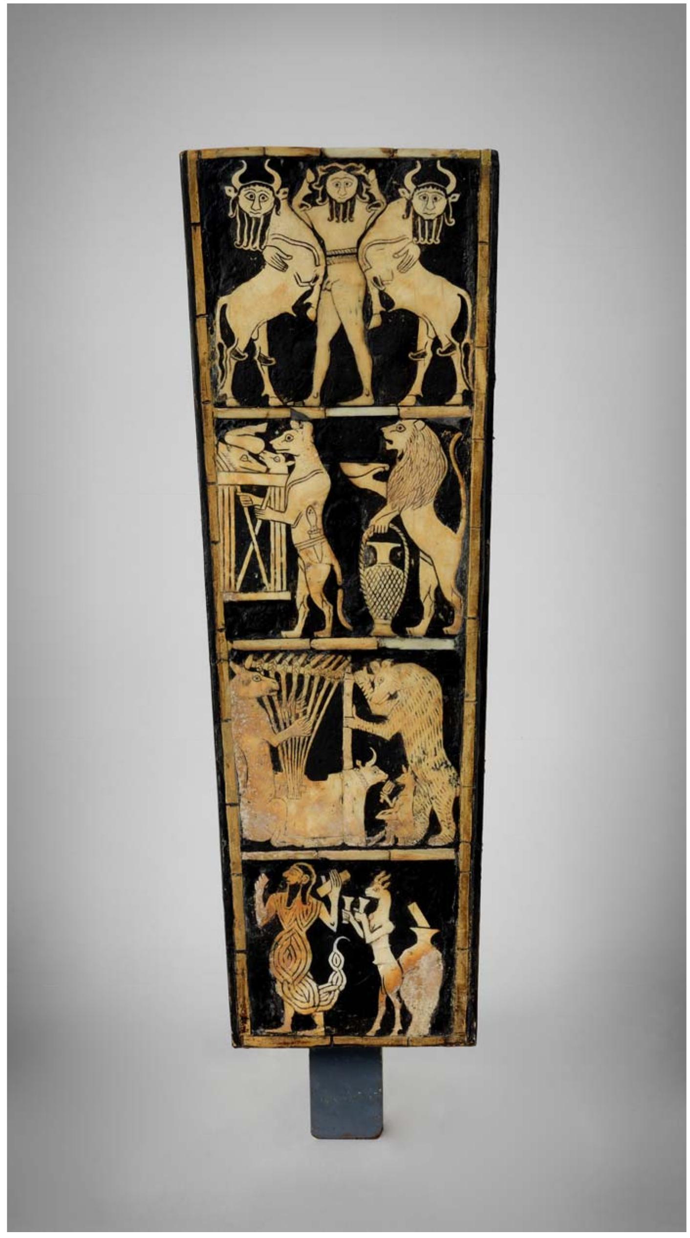 Figure 5. Front Panel of Bull-Headed Lyre. 2450 BCE. Shell and bitumen. B17694A. Courtesy of the University of Pennsylvania Museum of Archaeology and Anthropology. 
