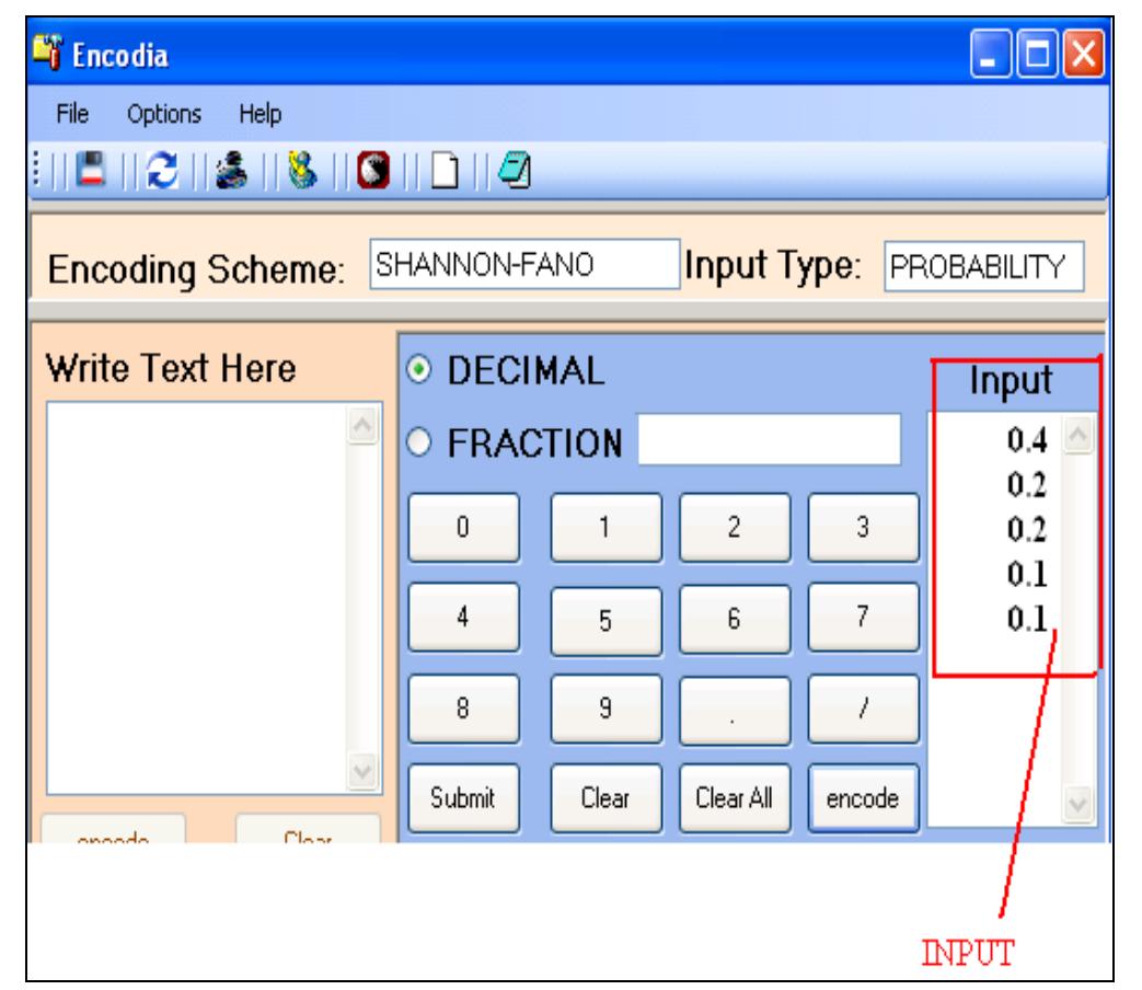 check the values for the source entropy, average word length and efficiency.  Fig. 12 Shannon-Fano Encoding using Encodia 