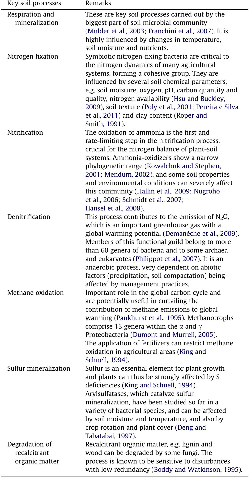 Key processes carried out by the soil microbial community. 