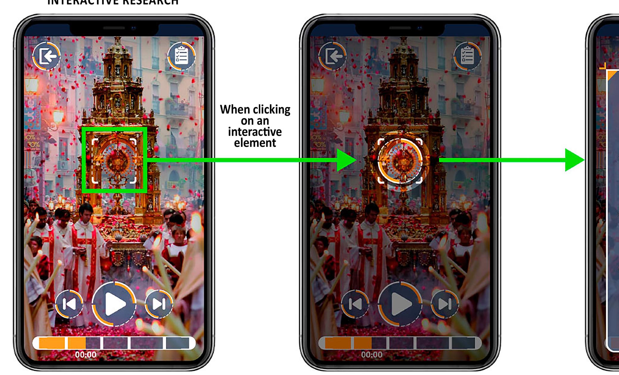 Fig. 13 - When touching an interactive element, specific information is provided. Image: JDM, GBL. Once the user obtains the last coordinate, a cutscene would immediately begin where a map of the historic center of Valencia would be dis- played. The coordinates that the user has ob- tained are automatically entered, resulting in the location of the Casa de las Rocas Museum in Valencia. This will be zoomed in and the user will be informed that they have found the Moma costume. Finally, a dialogue window offers in- formation about the Museum and its exhibitions