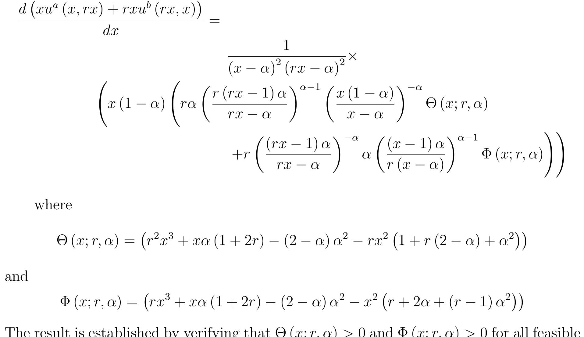 We will show that the above expression is globally increasing in x. Differentiating, we get  To do so, first observe that 