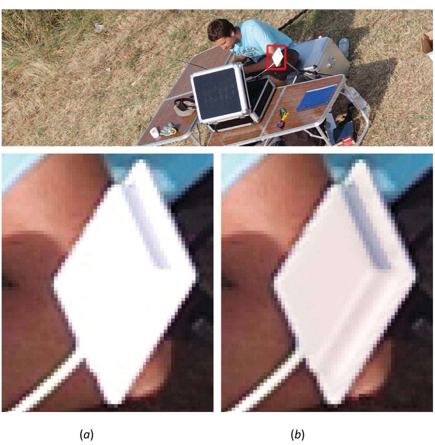 Figure 17. Comparison between highlight detail of (a) an in-camera generated JPEG image and (b) a JPEG image, resulting from a RAW workflow. 