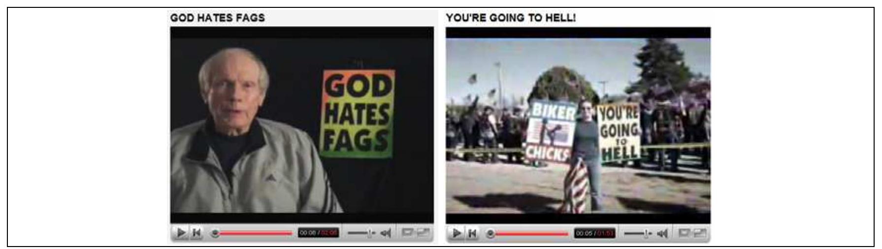 Fig. 98. A gay-hate inferential response.  Nine video responses take up an element of the character, i.e., CC’s declarec homosexuality (without ever mentioning CC) and make it their topic (eithe supporting gay issues or ‘bashing’ them), so that the initial video and its notorious character are used as the chance to set up a forum of discussion on gay-issues. 