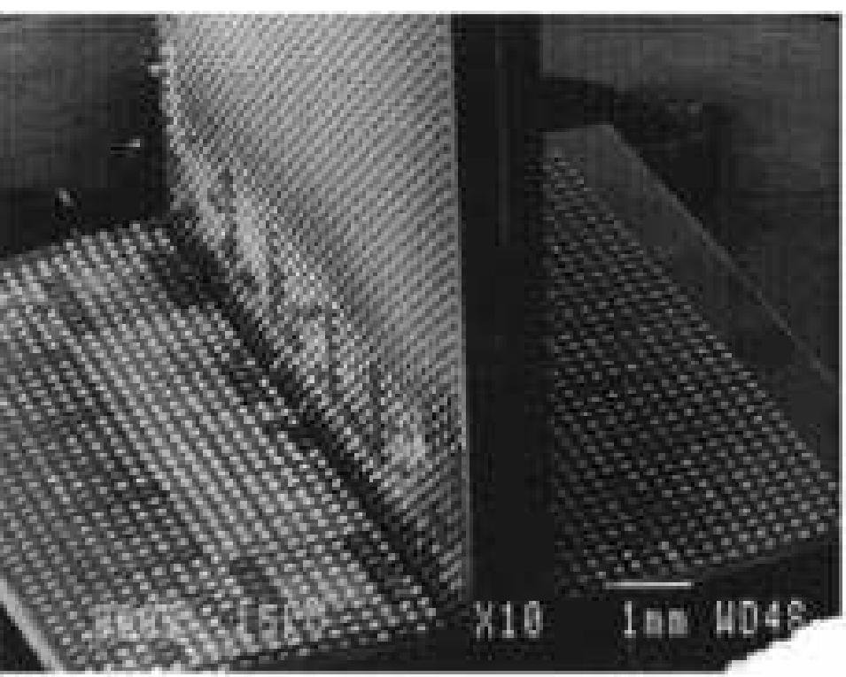 Fig. 7. A photograph of an edge array with solder balls fabricated at MCNC. 