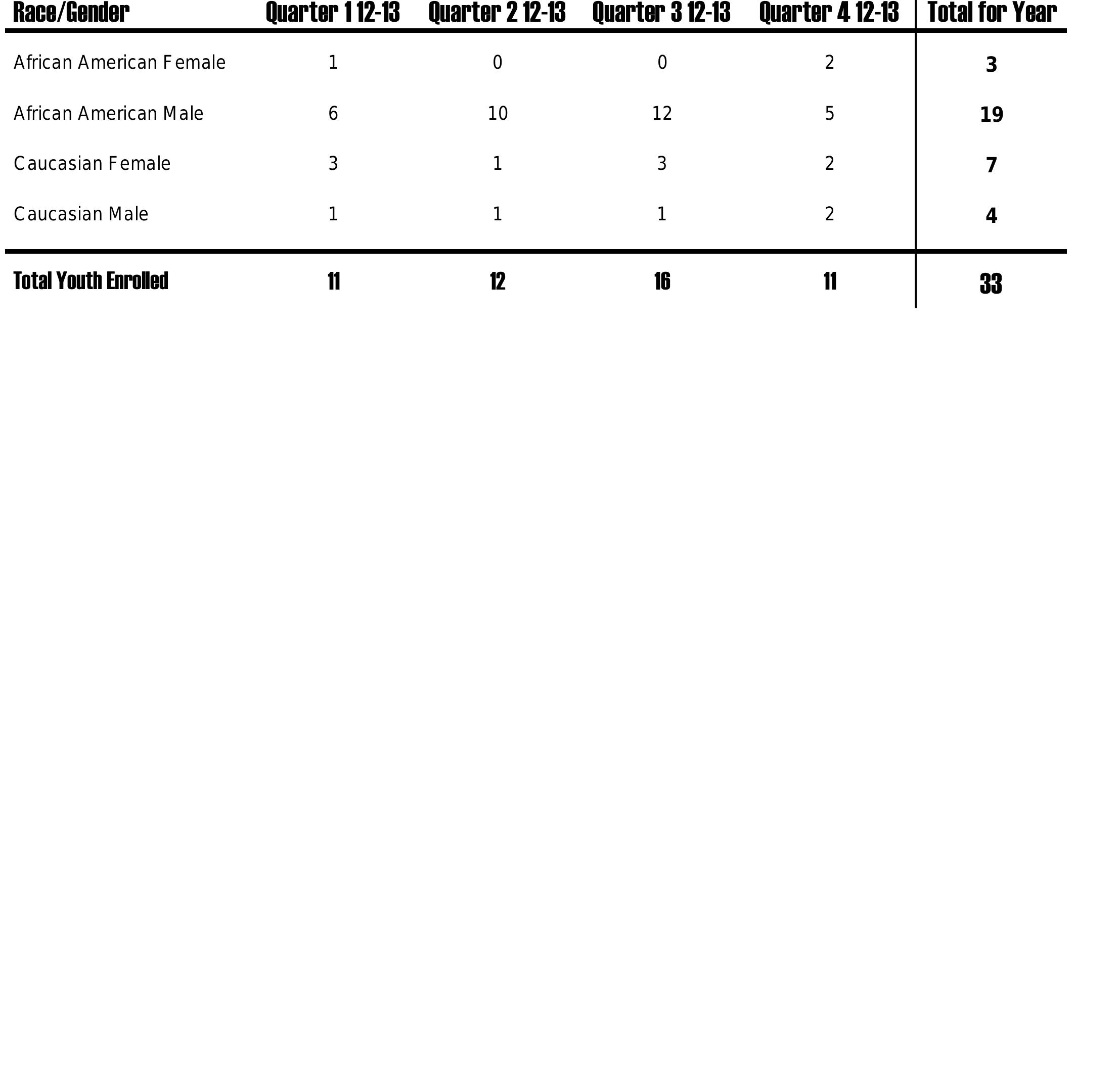 Progress Report - Participation by Race Gender for each Quarter 