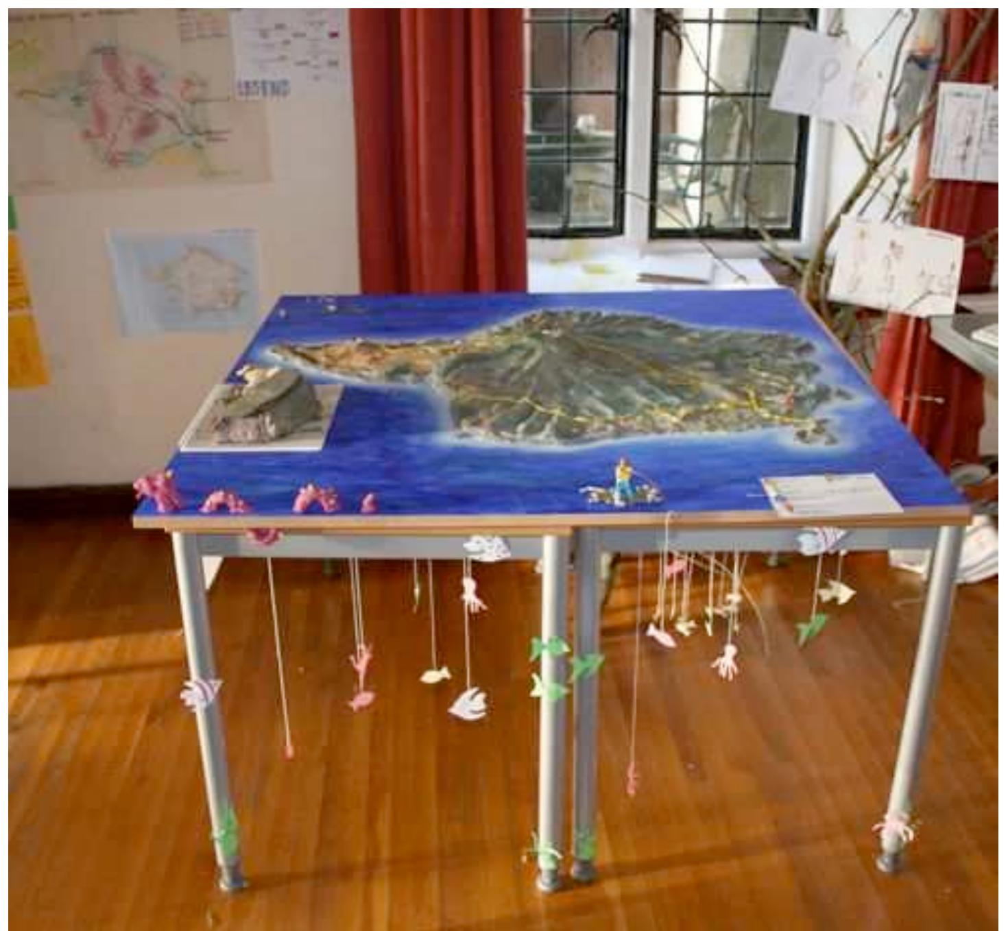 Figure | 1: The Ujjian model became the focal point of the studio space.
 and was primarily used as a reference point during presentations.
 The two teams’ attitudes toward contact appeared to correlate with their attitudes toward their island

