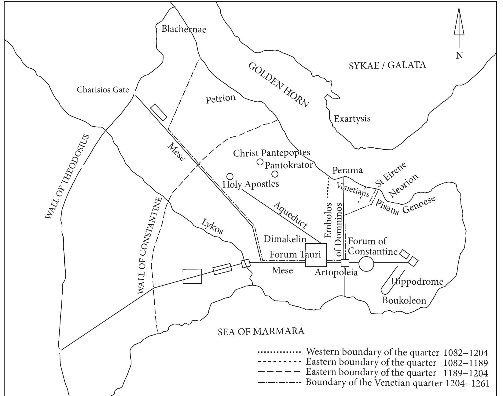 Map 2: Constantinople (1204-1261): the imperial and Venetian quarter (copyright/courtesy prof. dr. David Jacoby). 