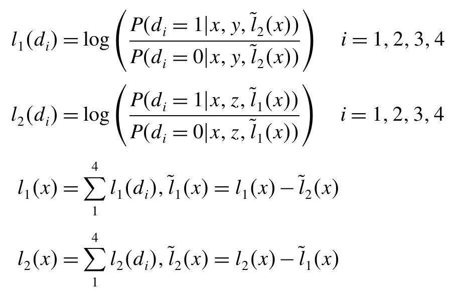 Turbo codes are the most powerful FEC, developed in 1993 by Claude Berrou. They enable communication transmissions closer to the Shannon limit. A turbo code consists of two coders and one interleaver so that the extrinsic information is used recursively to maximise the probability that the data is decoded correctly. Each of the two codes can be any of the existing coders. Without going into the detail of turbo codes, we will only illustrate the concepts of the turbo coder and decoder using Figures 2.19 and 2.20, respectively.  The encoder is simple and straightforward. The decoder is more complicated, where the extrinsic information is used recursively. The most convenient representation for this concept 