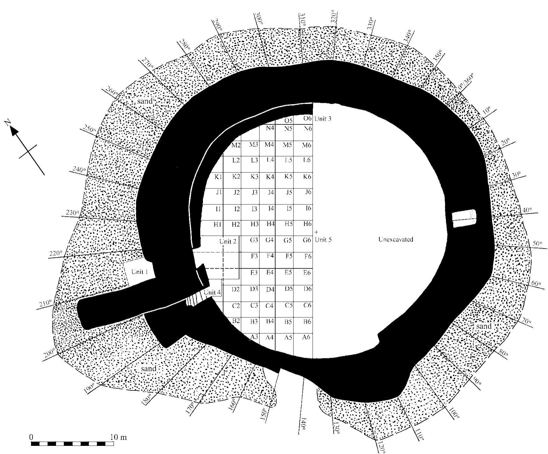 Fig. 3. Top plan of the fort showing the interior floor grid system. (Drawn by G. Mumford)