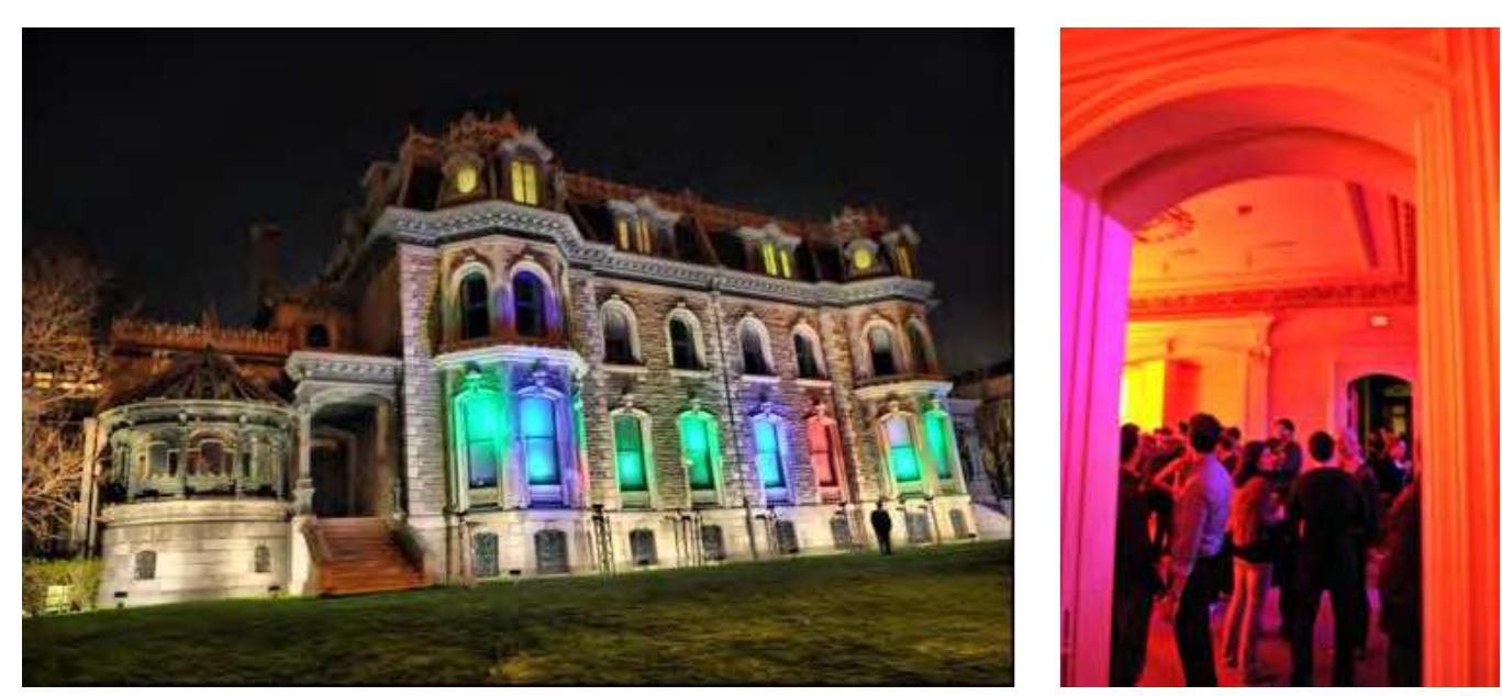 As these techniques mature, we can expect more elaborate, professional applica- tions working together with artists from the performing arts on one hand, and with ar- chitects on the other. For example, one such application is the full scale augmented per. formance work, Frankensteins Ghosts, partly inspired by Mary Shelley’s novel, witt the Blue Rider contemporary music ensemble [1]. Architecture theorists have beer rhetorically arguing for dynamic, mobile, interactive, and responsive environments, 01 in more sophisticated terms (Lynn [16]; Mostafavi and Leatherbarrow [18]; Bullivani [3]). But we can redeploy some of the insights gathered from our realtime media worl under the unforgiving conditions of live performance, and extend them in a different di.  rection: long-term, durable installation in relatively uncontrolled, public environments (See Figure 11) 