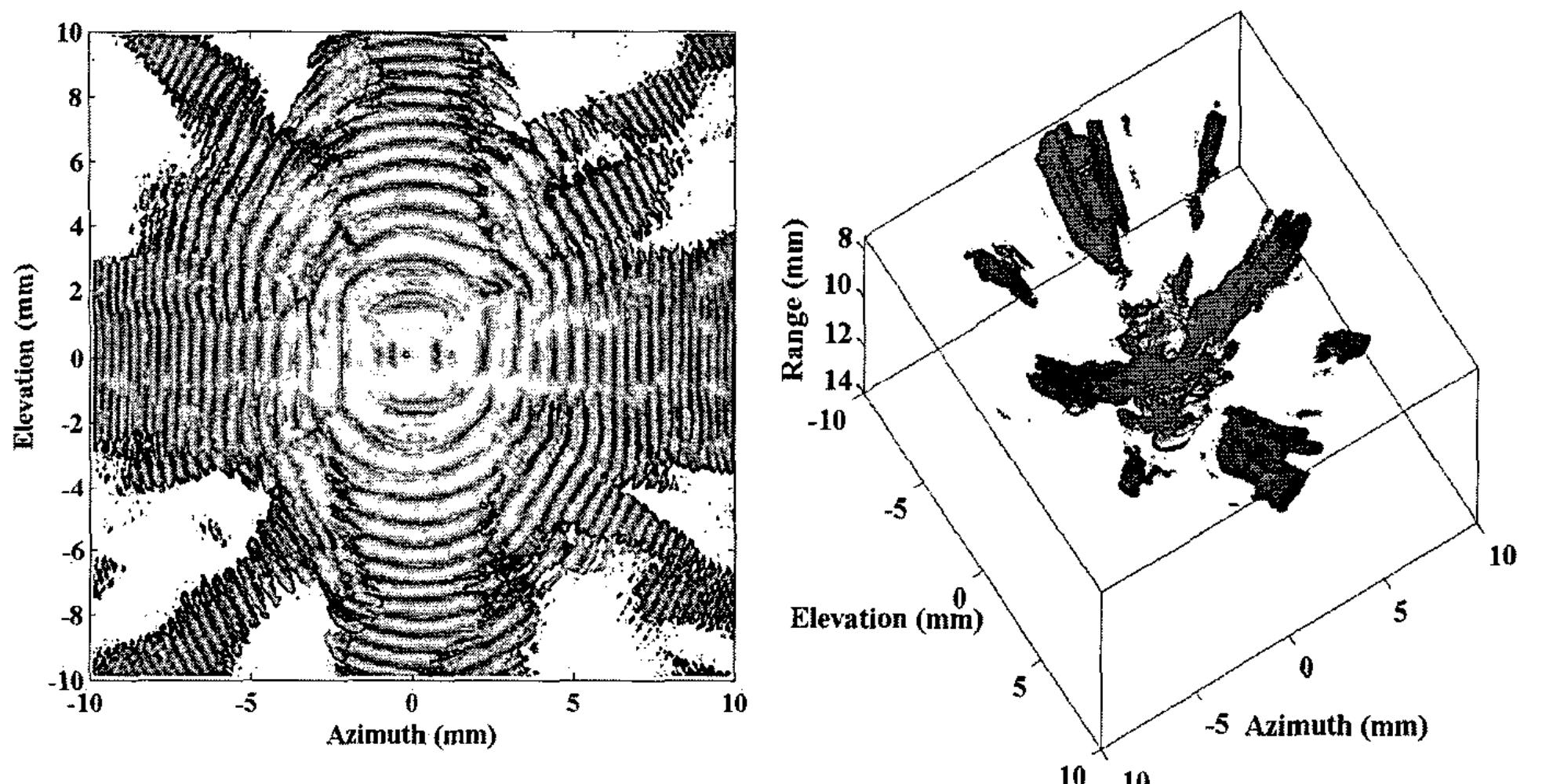 Fig. 9. Top view of the reconstructed 3-D image of the parallel plate phantom.  Fig. 10. Surface-rendered 3-D image of the spherical phantom. 