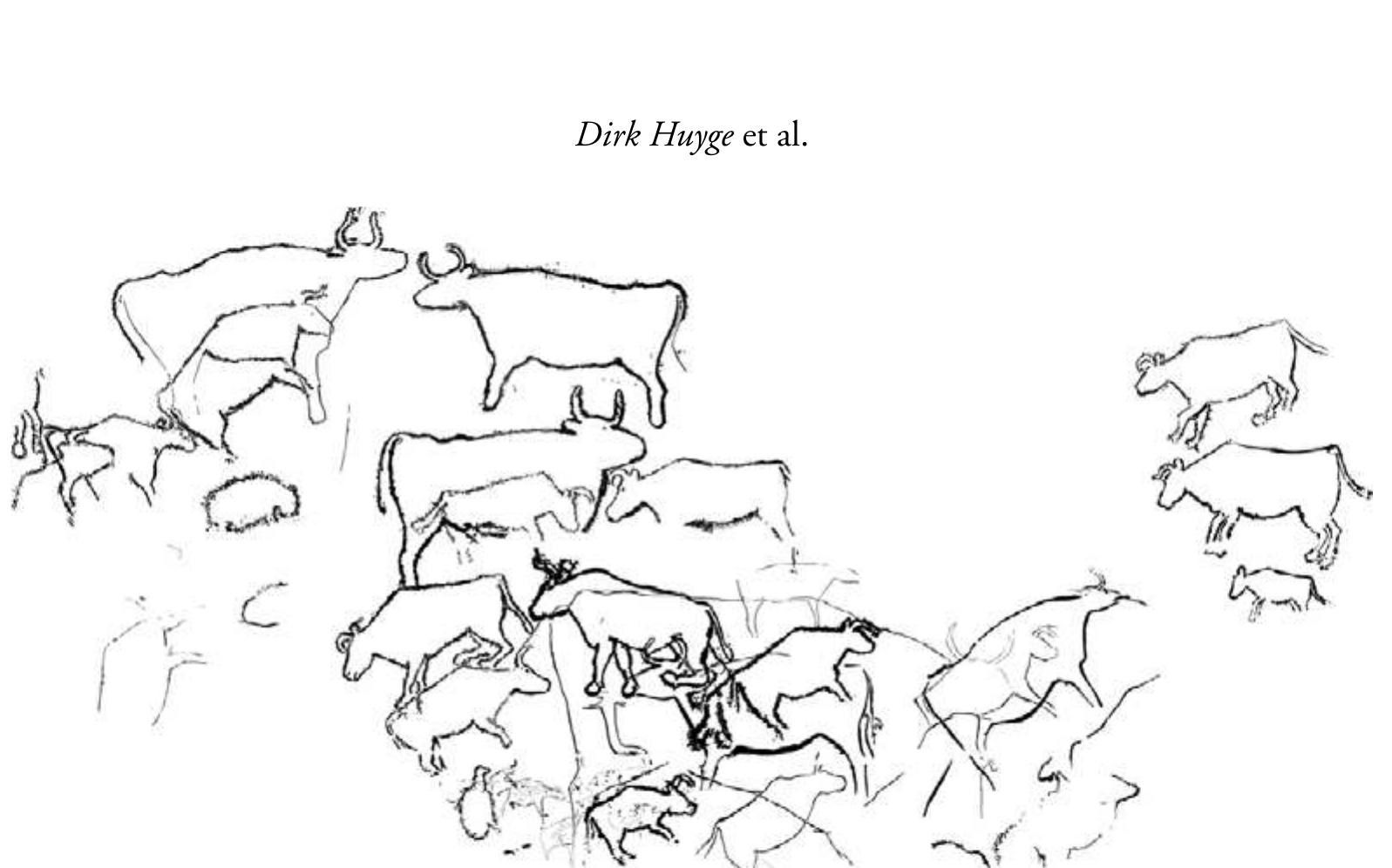 Figure 2. Tracing of panel 1 at Qurta I, locality I (QU.1.1) mainly showing bovids (Bos primigenius or aurochs). The total length of the panel is about 4m.