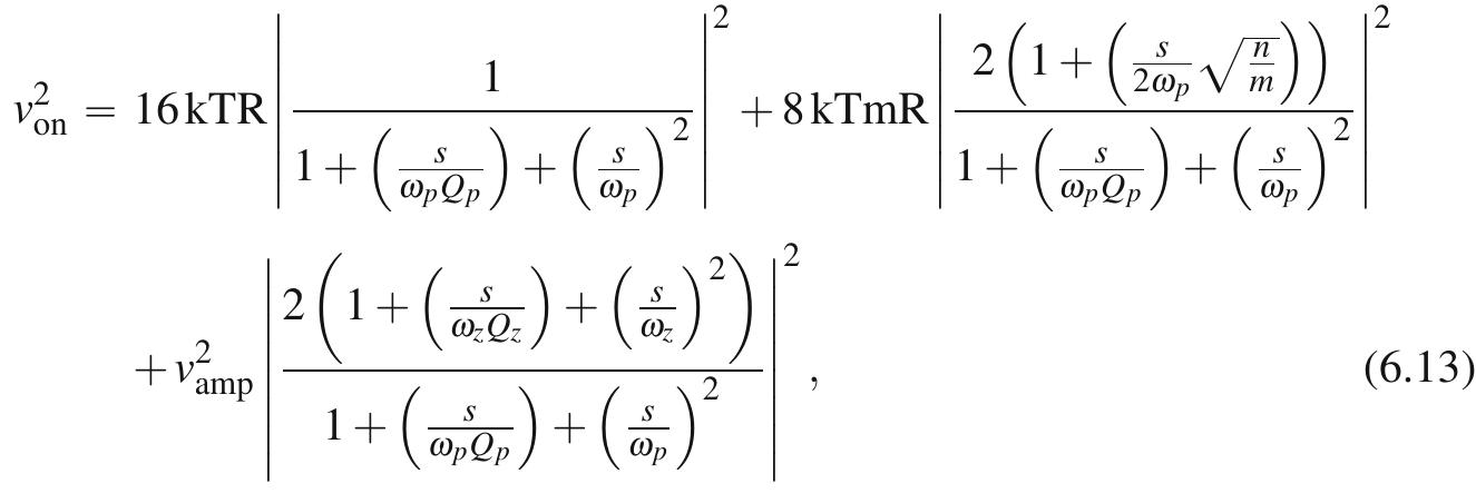 where Tee is the input referred noise density of the amplifier. The first term repre- sents the noise contribution from R; and R4; the second term represents the noise contribution from R3 = mR; and the third term represents the noise contribution from the amplifier. Parameters w, and Q- are  output spot noise spectral density for the filter is 