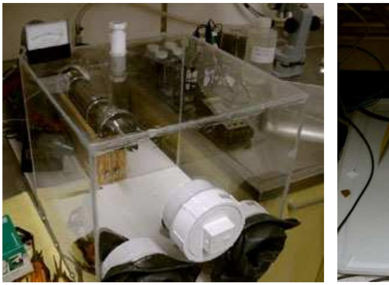 Adding Fill Gas and Hermetically Sealing the MPFDs  Figure 16: Custom built glove box and vacuum system fot the back filling of the detectors with pure argon.  Figure 17: Direct drive rotary vane vacuum pump used in the backfilling system. 