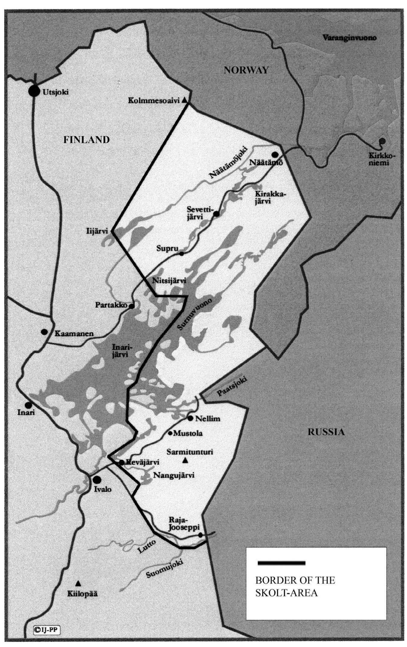 Figure 3. Map of the official “Skolt Border Area.” This includes the Sevettijarvi-Naatam6 and Nellim- Kevajarvi communities. The area is subject to “Skolt Law” in Inari municipality, aimed at the maintenance and promotion of Skolt Sami culture. Source: Adapted from map created by Irja Jefremoff. 