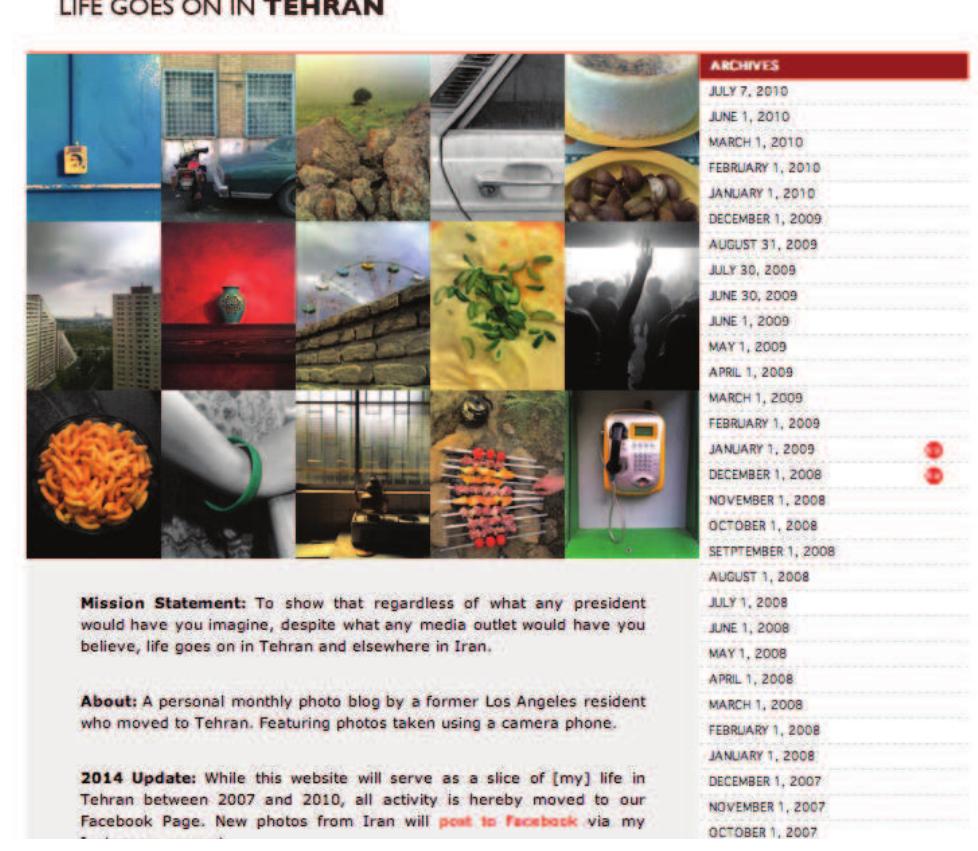 Figure 2 Life Goes on in Tehran (LGOIT) photoblog home page.® 