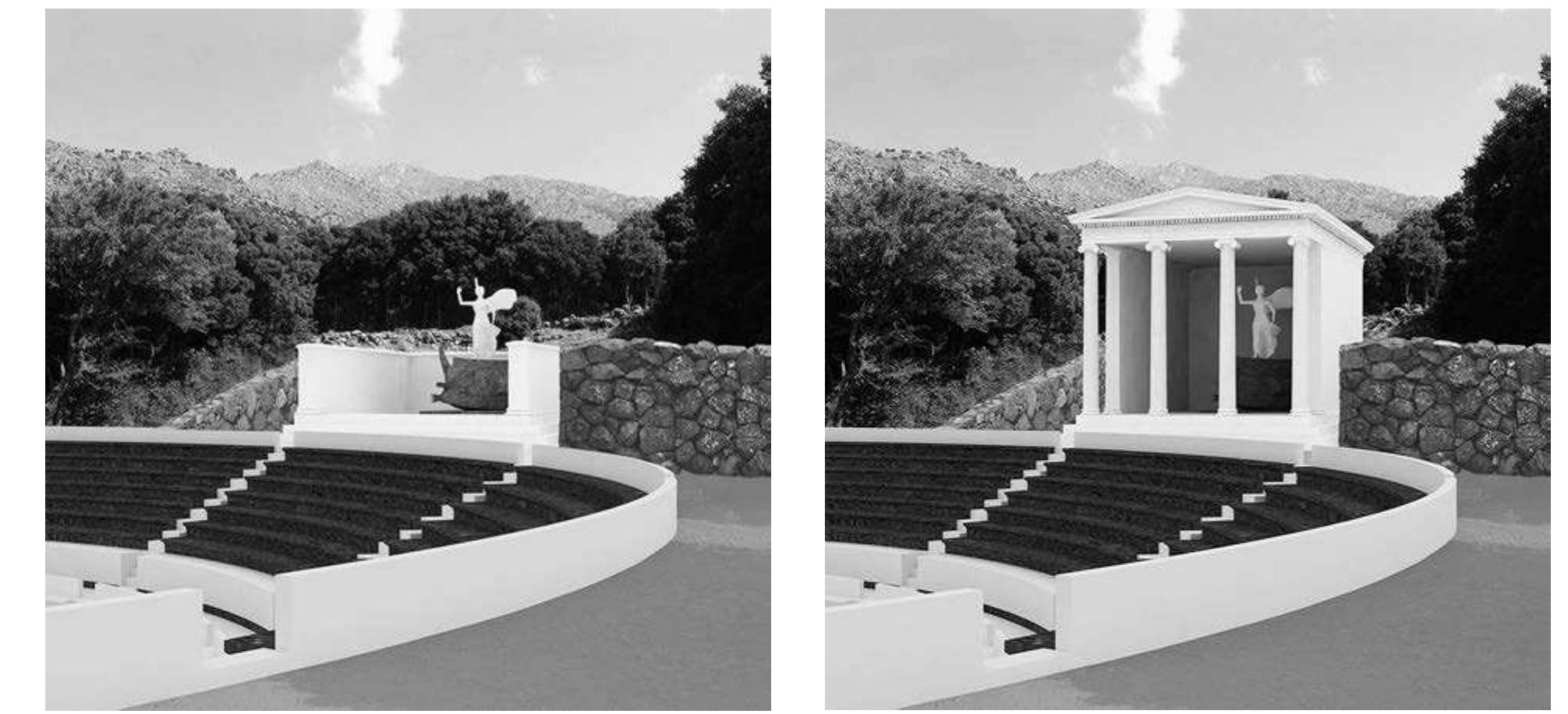 FIG. 3. The Nike monument as conjecturally reconstructed by Bonna Wescoat and Chase Jordan, open (left) and enclosed (righ versions (Chase Jordan/ American Excavations, Samothrace).  FIG. 2. The so-called Nike Fountain, conjecturally reconstructed by Karl Lehman (drawing by A. Daykin; © Cindy Allenby). 