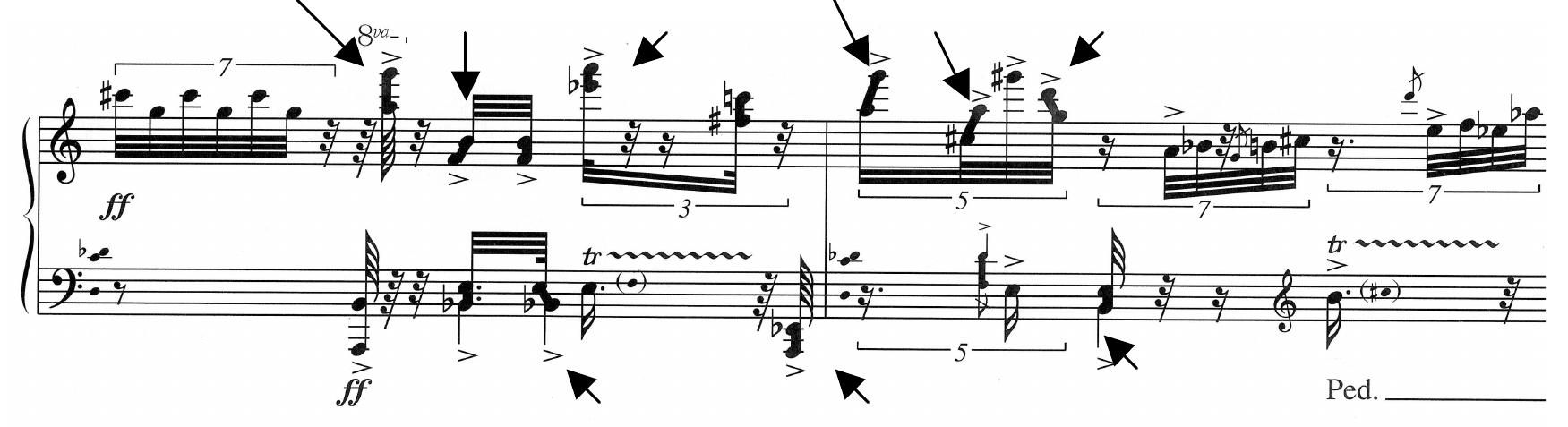Figure 18 — Sequenza /!V — clusters in different directions (bars 59-60) 