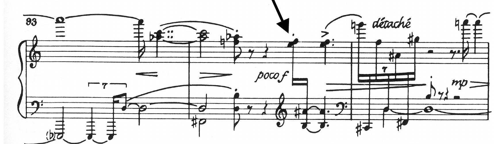 Figure 20 — Night Fantasies — small interruption in “détaché” (bars 94-95). 
