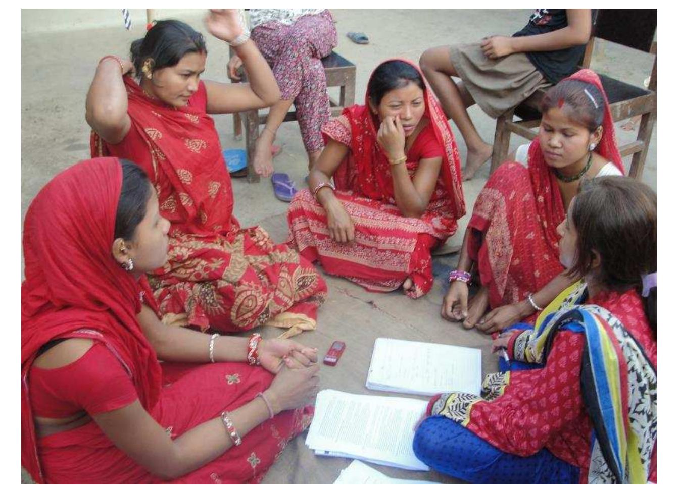 Girls aged 17-19, out of school, and in rural areas in particular face pressure from parents and relatives to get married. Muslims, Madhesi and Tharu girls in particular face pressure to marry early: in some districts in the eastern Terai, more than 50% of marriages involve girls under the age of 12 years (IRIN, 2012). Seeing married girls in their red saris is common (see Figure 4). Amin et al. (2014) found that more than 25% of the 15 — 19 year old female adolescents in their Terai and Mid and Far Western research were married, and more than four times more likely to be married than boys of the same age. In urban and peri-urban hill areas, there is less pressure to marry if girls drop out of school, but an increasing pressure to earn, sometimes for their own dowries. 