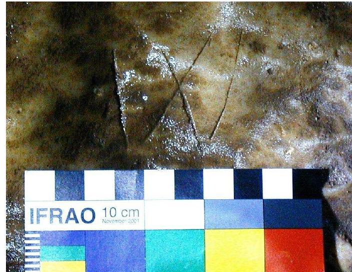 Fig. 3: Conjoined V on boulder above the Giant’s Steps, Goatchurch Cavern. Photo: Andrew Atkinson 