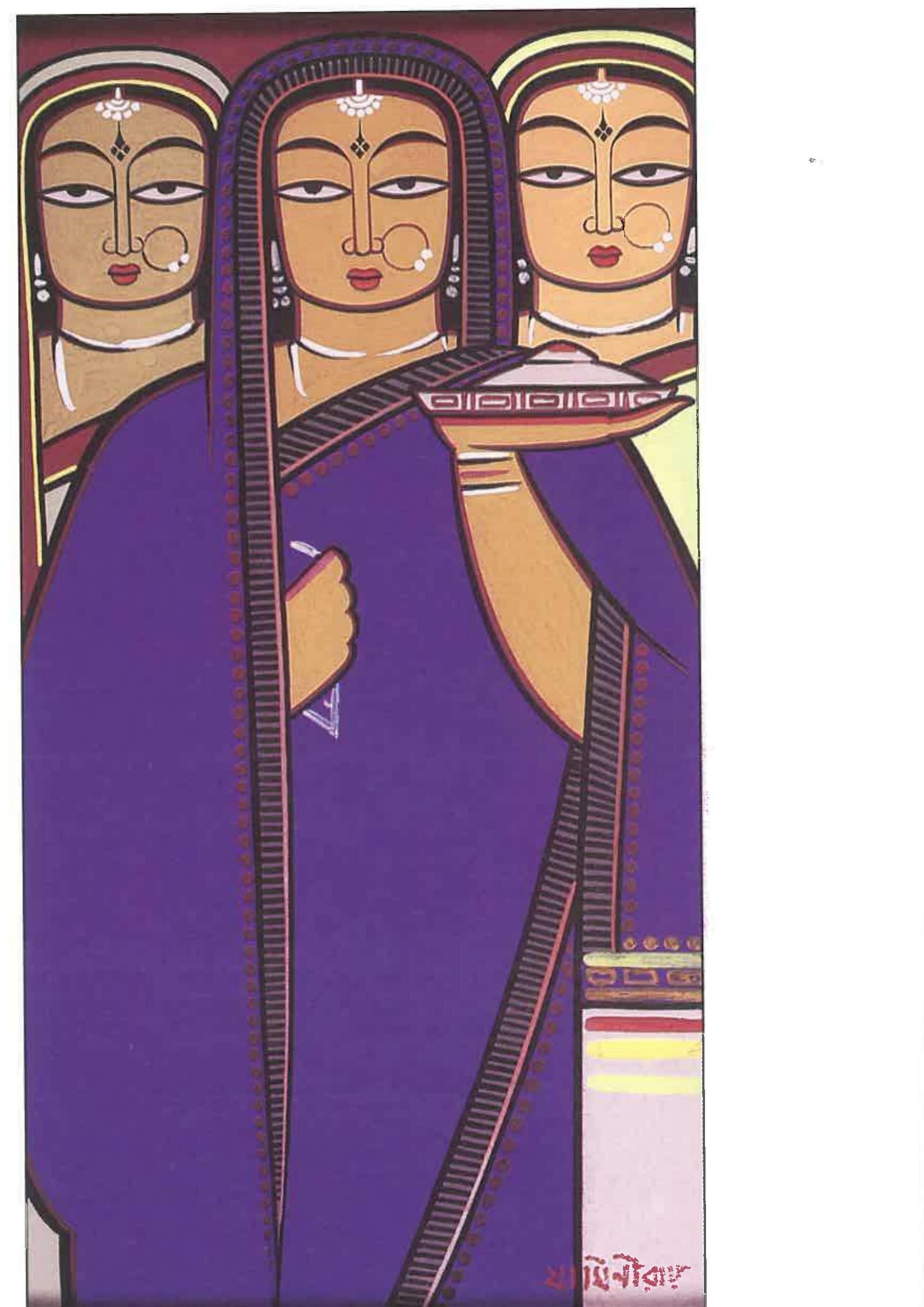 Fig. 11 a. Jamini Roy, Three Women, Tempera on box board, 30” x 16”. Photo courtesy: Delhi Art Gallery 