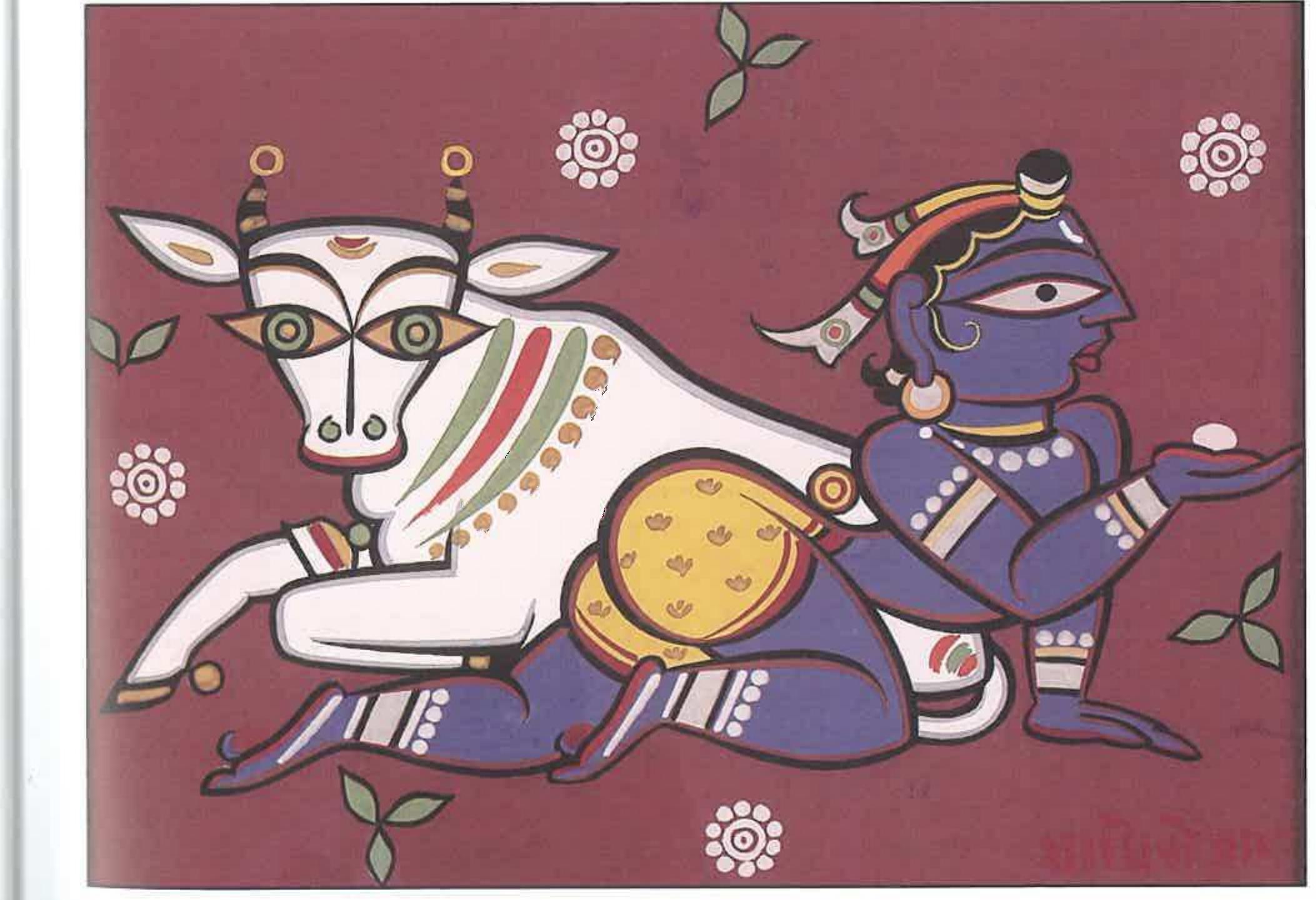 Fig. 11 b, Jamini Roy, Untitled, Tempera on paper, 12” x 16.5", Photo courtesy: Delhi Art Gallery  This elevation and idealization of the human, and the symbolic connection of the human and the divine, is an essential feature of folk art that uses simple, non-  naturalistic monumental images, through a sparse aesthetic vocabulary, that reverberates with sacred resonances. Mehboob’s iconizing of the ordinary peasant woman draws upon a body of mythological archetypes with which folk artis replete. That Mehboob should frame, organize, and edit his shots in a manner that flouts the principles of “classical” cinematic narration is not surprising if one locates Mehboob’s work in the context of folk art traditions with their pictorial language of frontal and profile tableaus and tableau montages. Mehboob’s employment of folk art idioms in the medium of film deserves comparison with the ways in which peasant culture and folk art was invoked within Indian modernism. As Partha Mitter has pointed out, the “most compelling voice of modernism in India” was “primitivism”® that in the work of artists like Tagore, Shergill, but especially 
