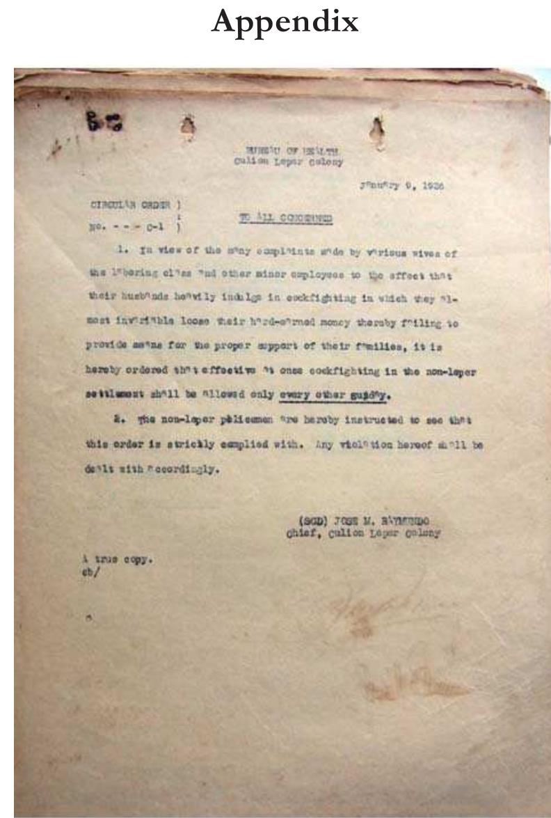 Appendix G. 1936. Circulation Order No. 1. January 9.