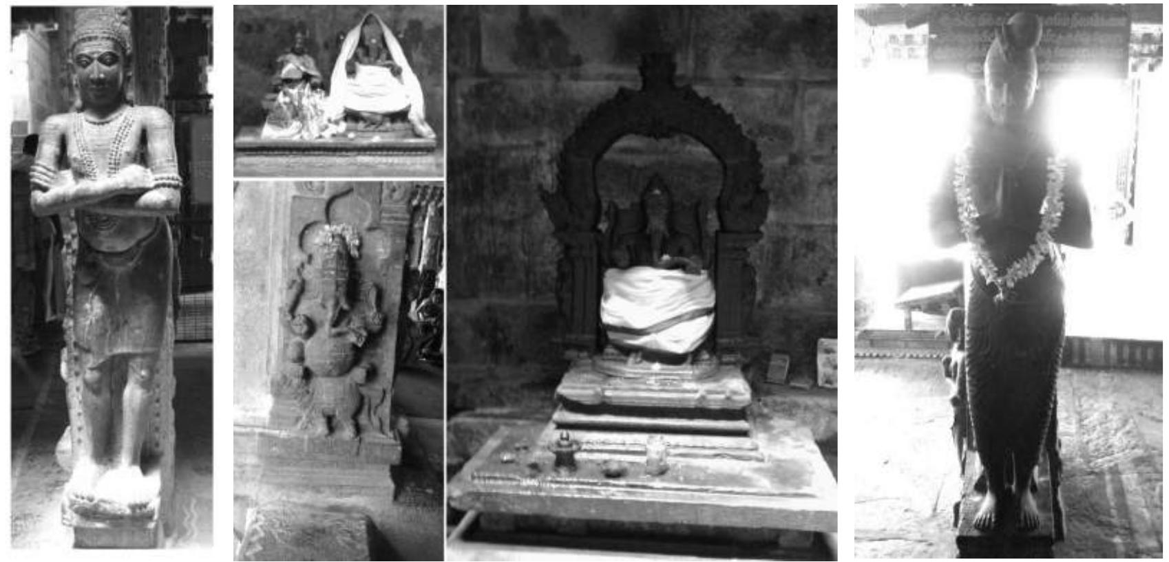 Figures: 1. Manickavasakar. 2. Vinayaka sculpture. 3. Varagunavarman II Pandiya King 