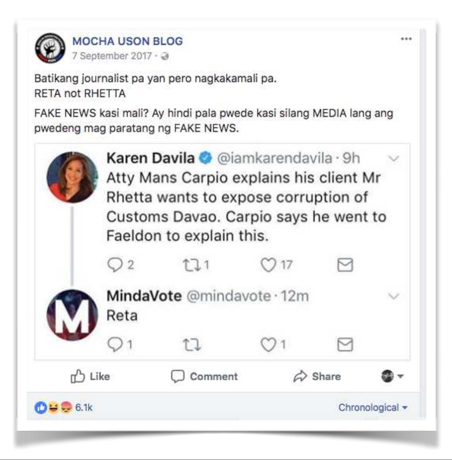 Translation: “She’s an expert journalist, yet she still makes mistakes. RETA not
