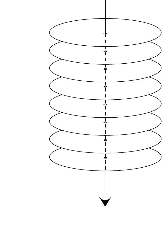 together like so many beads on a thread (Diagram 4.4).  The vertical axis can be considered as penetrating the centre of each of the horizontal planes, that is, it passes through the point of equilibrium or ‘centroid’ of that plane and it is that point that harmonises all the modalities of a Being. The sum of these points is the ‘'Invariable Middle’ (Ching-yung also Chung-yung)?® and can be considered a reflection in each state of the individual being (or universal existence) of Being itself. This is a type of unity within the order of multiplicity and an expression of the 'Will of Heaven’ or the ‘Activity of Heaven’. This image, of what is essentially an undetermined principle in the determined realm, lies at the centre of each horizontal plane. The sum total of these central points constitutes the locus of the vertical axis. The vertical axis thus connects all the horizontal planes through these central points and strings them  together like so many beads on a thread (Diagram 4.4). 