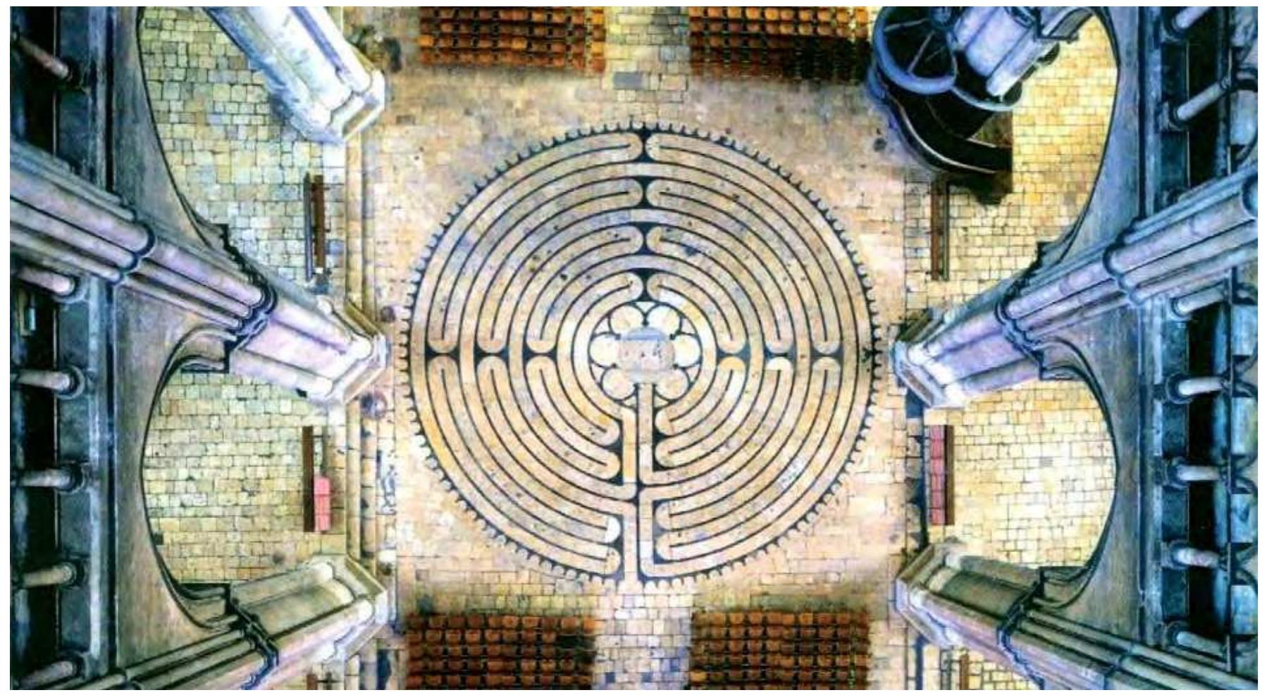 The labyrinth at Chartres Cathedral from the vault of the nave. 