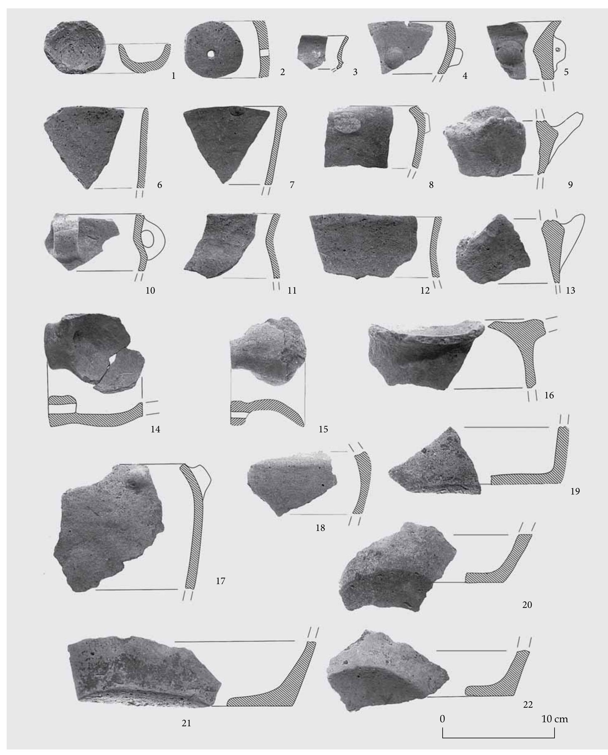 Fig. 19 Ceramic finds (1-22) from the layer above Features 148 and 149 in Section 56.  Judit P. Barna, Gabor Serlegi, Zoltan Fullar and Eszter Banffy 